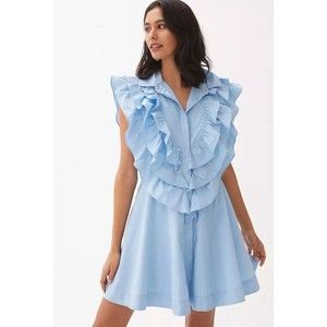 Anthropologie Maeve Women Blue Ruffled Button-Front Mini Classic Dress Sz 6P NWT